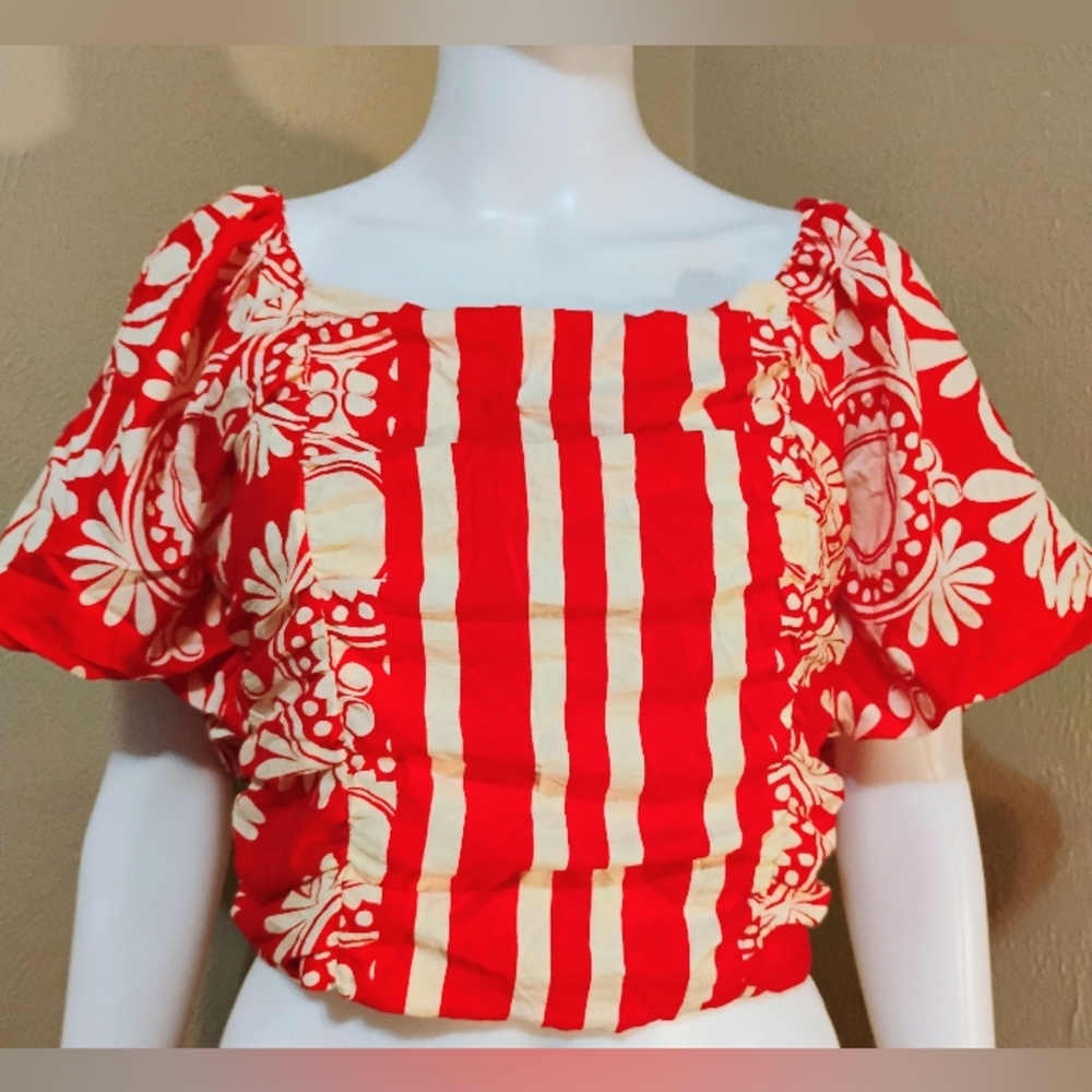 Umgee Floral Striped Cropped Blouse